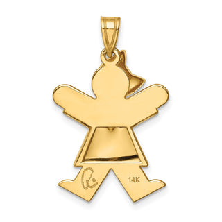 14k Yellow Gold Puffed Girl w/Bow On Left Pendant XK234