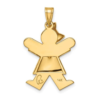 14k Yellow Gold Puffed Girl w/Bow On Left Pendant XK234