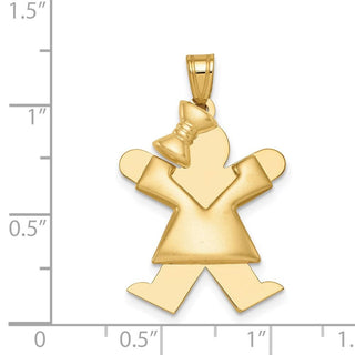 14k Yellow Gold Puffed Girl w/Bow On Left Pendant XK234