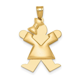 14k Yellow Gold Puffed Girl w/Bow On Left Pendant XK234
