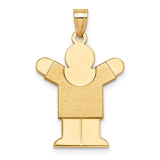 14k Yellow Gold Solid Satin Engravable Boy Pendant XK235