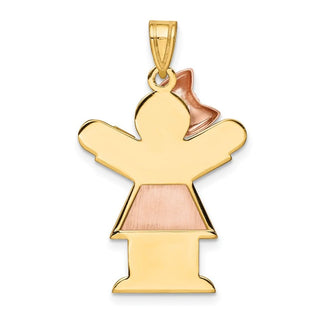 14k Yellow and Rose Gold Large Girl w/ Bow On Left Pendant XK241