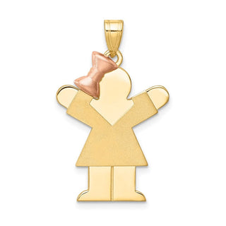 14k Yellow and Rose Gold Large Girl w/ Bow On Left Pendant XK241