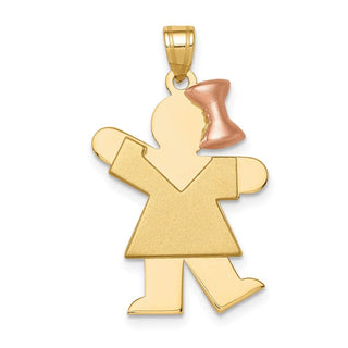 14k Yellow and Rose Gold Large Girl w/ Bow On Right Pendant XK242
