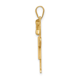14k Yellow Gold Solid Girl w/Bow On Left Pendant XK244