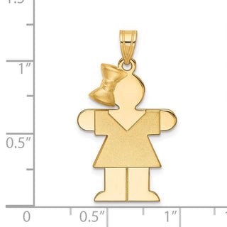 14k Yellow Gold Solid Girl w/Bow On Left Pendant XK244