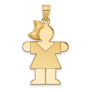 14k Yellow Gold Solid Girl w/Bow On Left Pendant XK244