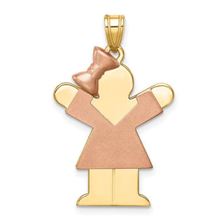 14k Yellow and Rose Gold Large Girl w/ Bow On Left Pendant XK245