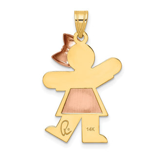 14k Yellow and Rose Gold Large Girl w/ Bow On Right Pendant XK246