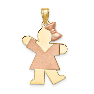14k Yellow and Rose Gold Large Girl w/ Bow On Right Pendant XK246