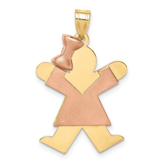14k Yellow and Rose Gold Large Girl w/ Bow On Left Pendant XK247