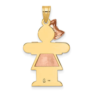 14k Yellow and Rose Gold Large Girl w/ Bow On Left Pendant XK248