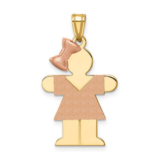 14k Yellow and Rose Gold Large Girl w/ Bow On Left Pendant XK248
