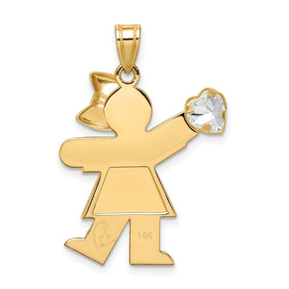 14k Yellow Gold Girl with CZ April Simulated Birthstone Pendant