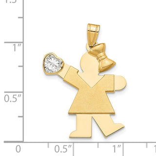 14k Yellow Gold Girl with CZ April Simulated Birthstone Pendant