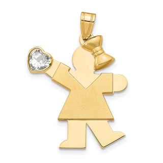 14k Yellow Gold Girl with CZ April Simulated Birthstone Pendant