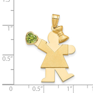 14k Yellow Gold Girl with CZ August Simulated Birthstone Pendant