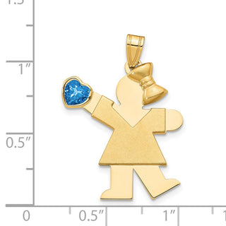 14k Yellow Gold Girl with CZ December Simulated Birthstone Pendant
