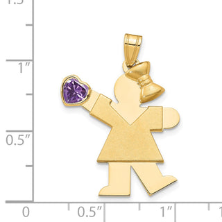 14k Yellow Gold Girl with CZ February Simulated Birthstone Pendant