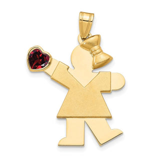14k Yellow Gold Girl with CZ January Simulated Birthstone Pendant