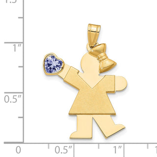 14k Yellow Gold Girl with CZ June Simulated Birthstone Pendant