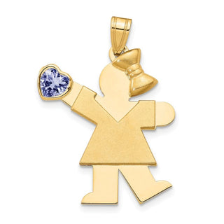 14k Yellow Gold Girl with CZ June Simulated Birthstone Pendant