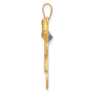 14k Yellow Gold Girl with CZ March Simulated Birthstone Pendant