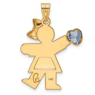 14k Yellow Gold Girl with CZ March Simulated Birthstone Pendant