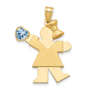 14k Yellow Gold Girl with CZ March Simulated Birthstone Pendant