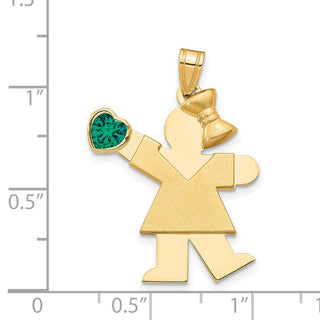 14k Yellow Gold Girl with CZ May Simulated Birthstone Pendant