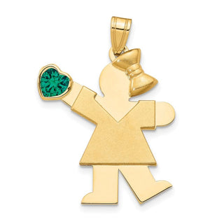 14k Yellow Gold Girl with CZ May Simulated Birthstone Pendant