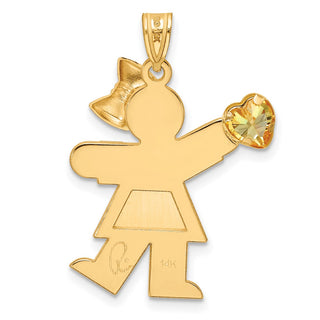 14k Yellow Gold Girl with CZ November Simulated Birthstone Pendant
