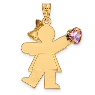14k Yellow Gold Girl with CZ October Simulated Birthstone Pendant