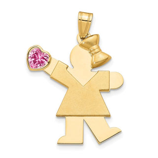 14k Yellow Gold Girl with CZ October Simulated Birthstone Pendant