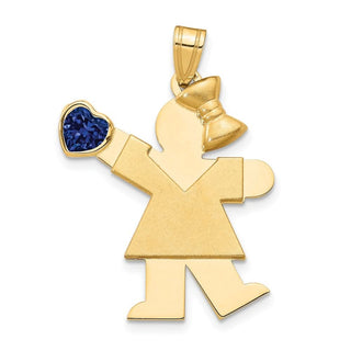 14k Yellow Gold Girl with CZ September Simulated Birthstone Pendant