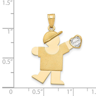 14k Yellow Gold Boy with CZ April Simulated Birthstone Pendant