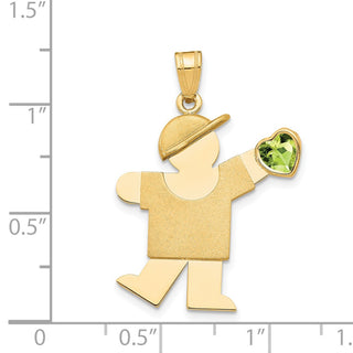 14k Yellow Gold Boy with CZ August Simulated Birthstone Pendant