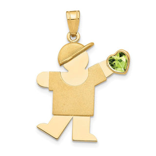 14k Yellow Gold Boy with CZ August Simulated Birthstone Pendant