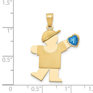 14k Yellow Gold Boy with CZ December Simulated Birthstone Pendant