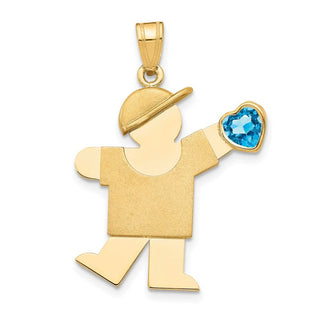 14k Yellow Gold Boy with CZ December Simulated Birthstone Pendant