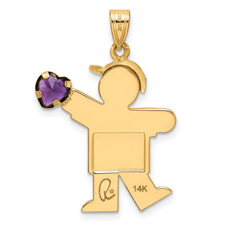 14k Yellow Gold Boy with CZ February Simulated Birthstone Pendant