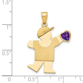 14k Yellow Gold Boy with CZ February Simulated Birthstone Pendant