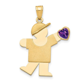 14k Yellow Gold Boy with CZ February Simulated Birthstone Pendant