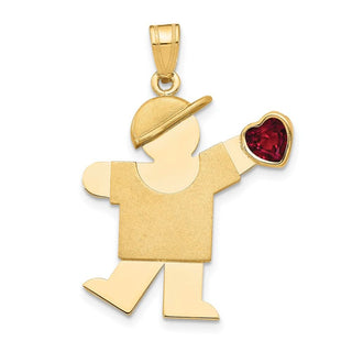 14k Yellow Gold Boy with CZ July Simulated Birthstone Pendant