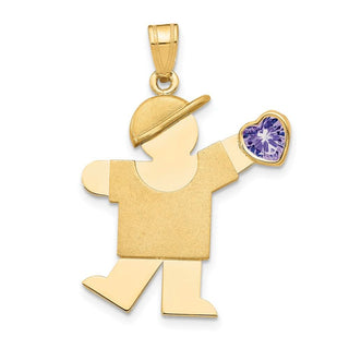14k Yellow Gold Boy with CZ June Simulated Birthstone Pendant
