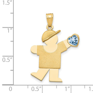 14k Yellow Gold Boy with CZ March Simulated Birthstone Pendant
