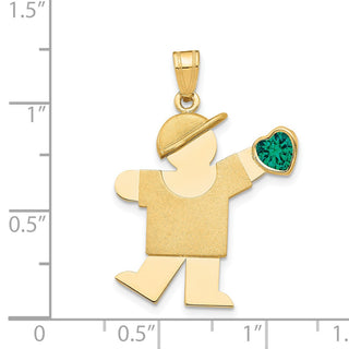 14k Yellow Gold Boy with CZ May Simulated Birthstone Pendant