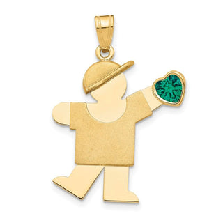 14k Yellow Gold Boy with CZ May Simulated Birthstone Pendant
