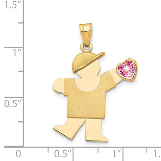 14k Yellow Gold Boy with CZ October Simulated Birthstone Pendant