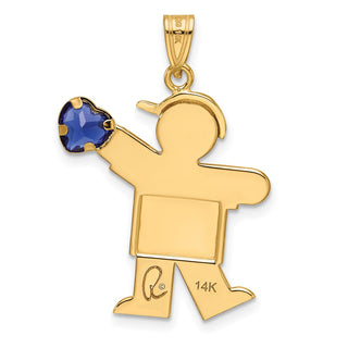 14k Yellow Gold Boy with CZ September Simulated Birthstone Pendant